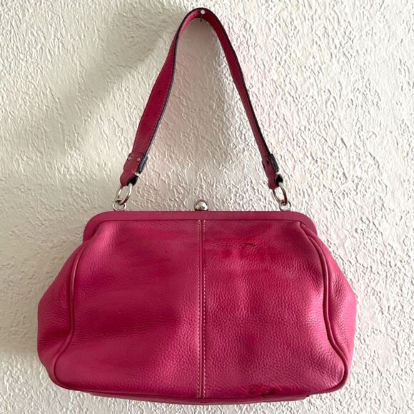 Fossil Genuine Leather Hot Pink Kiss Lock Buckle Pocket Shoulder Bag VINTAGE - Picture 2 of 11